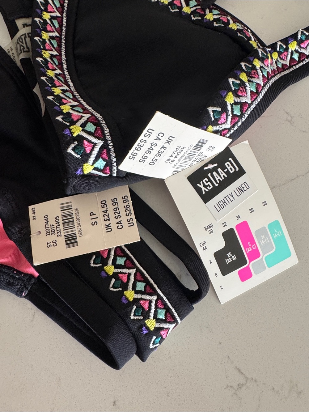PINK Victoria's Secret Black Bikini with Pink Lining & Multicolor Trim - Picture 2 of 2
